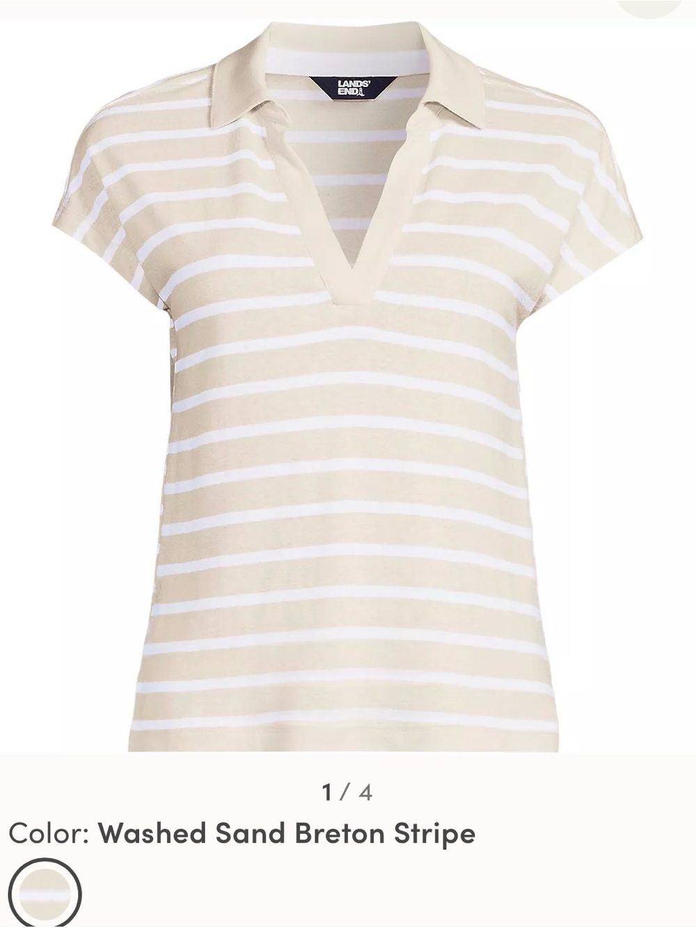 Lands’ End Striped Linen-Blend Polo Top – Size XL